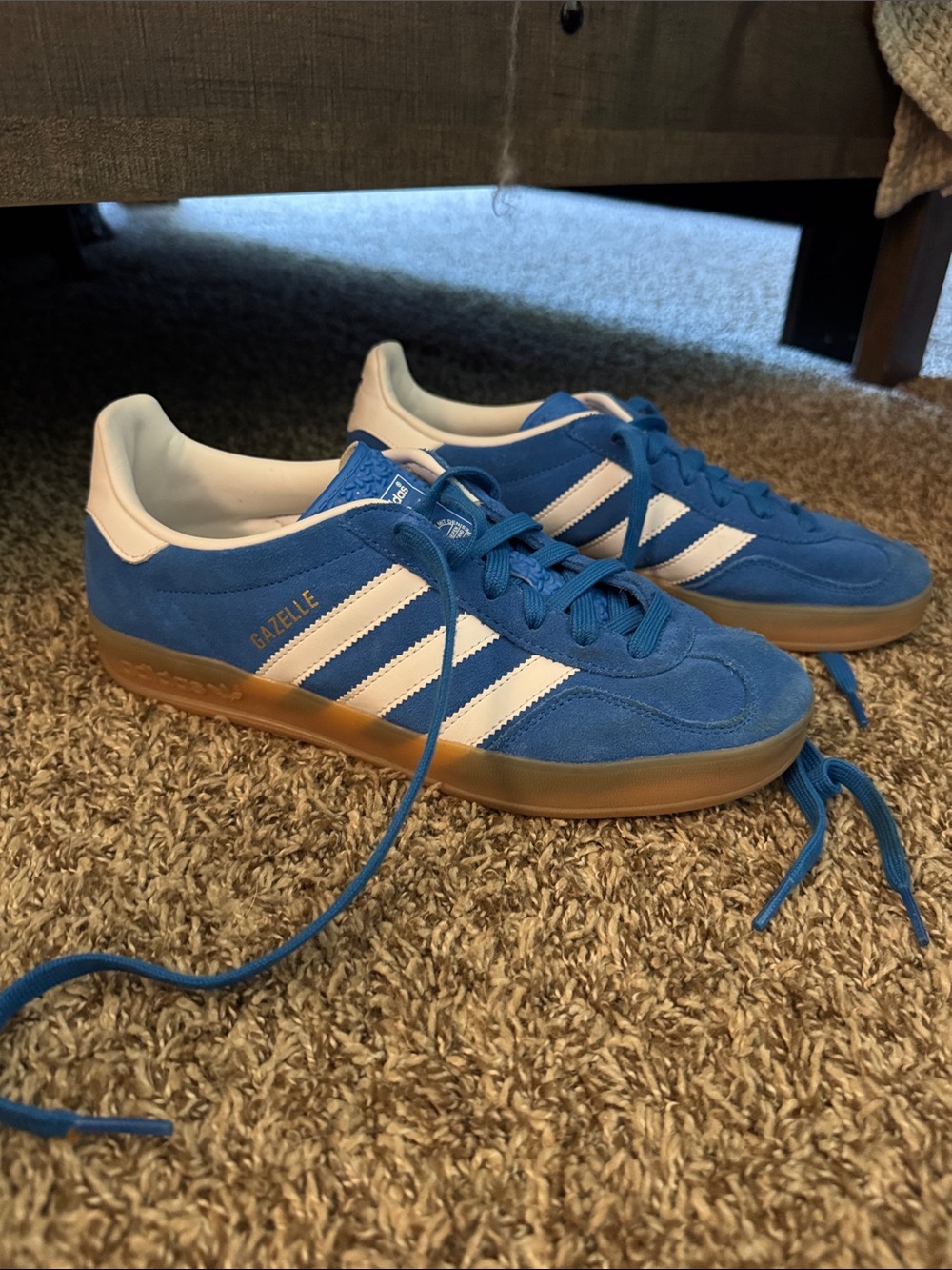 adidas low top Blue Suede Sneakers with White Stripes - Picture 3 of 5